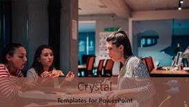  Presentation with pizza - PPT theme having eating-pizza-with-diverse-colleagues background and a tawny brown colored foreground