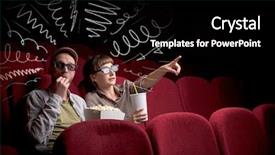  Presentation with popcorn movie - Audience pleasing slide set consisting of eating popcorn while watching movie backdrop and a black colored foreground