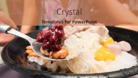  Presentation with dessert - Audience pleasing slide set consisting of eating-shaved-ice-with-colorful backdrop and a coral colored foreground