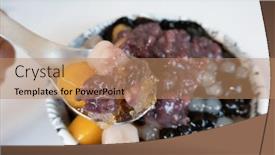  Presentation with dessert - Theme consisting of eating-shaved-ice-with-colorful background and a coral colored foreground