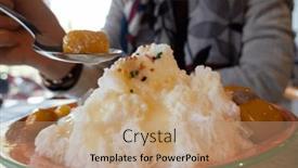  Presentation with snacks - Presentation theme featuring eating-shaved-ice-with-colorful background and a coral colored foreground