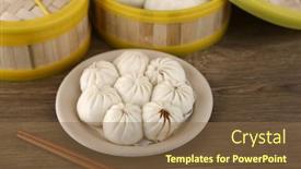  Presentation with eating - PPT theme having eating-steamed-pork-soup-dumplings background and a violet colored foreground