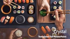  Presentation with sushi - Presentation theme enhanced with eating sushi food at japanese background and a tawny brown colored foreground