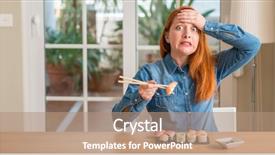  Presentation with face head in anatomy - Amazing slide deck having eating sushi using chopsticks stress backdrop and a coral colored foreground