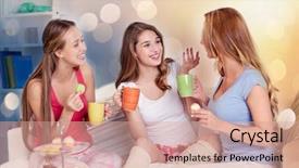  Presentation with tea party - Amazing PPT theme having eating sweets at home backdrop and a coral colored foreground