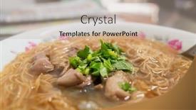  Presentation with intestine - Beautiful presentation design featuring eating taiwan snack of thin noodles with pork intestine backdrop and a soft green colored foreground
