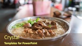  Presentation with intestine - Amazing presentation theme having eating taiwan snack of thin noodles with pork intestine backdrop and a tawny brown colored foreground
