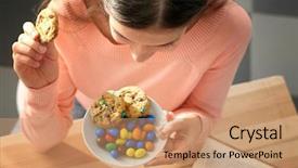  Presentation with cookies and candy - Audience pleasing PPT theme consisting of eating tasty cookies and candies backdrop and a coral colored foreground