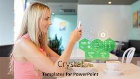  Presentation with nutritional value - Presentation design enhanced with eating-technology-and-people-concept background and a coral colored foreground