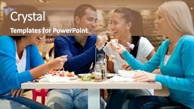  Presentation with teenagers - Presentation theme consisting of eating together - happiness teenagers enjoying in lunch background and a coral colored foreground