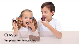  Presentation with chocolate dessert - Presentation theme with eating whipped cream and chocolate background and a soft green colored foreground