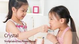  Presentation with children and healthy eating - Presentation with a bench and smoking background and a gray colored foreground