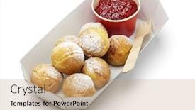  Presentation with street food - Slides with ebelskiver-danish-christmas-pancake-puffs background and a coral colored foreground