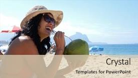  Presentation with coconut water - Slide deck having ebony - woman on the beach drinking background and a lemonade colored foreground