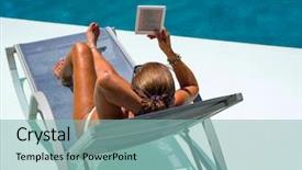  Presentation with swimming pool - Beautiful slide set featuring ebooking - woman at the swimming pool backdrop and a light blue colored foreground