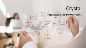  Presentation with schema - Theme consisting of ebusiness - businessman holding a website schema background and a light gray colored foreground