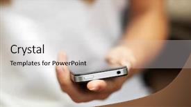  Presentation with smartphone - Slide deck enhanced with ebusiness - closeup image on a female background and a light gray colored foreground