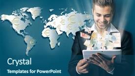  Presentation with world map - Audience pleasing PPT theme consisting of ebusiness - financial concept make money backdrop and a ocean colored foreground