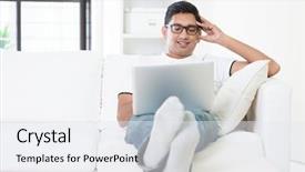  Presentation with good - PPT layouts enhanced with ebusiness - good looking indian guy doing background and a sky blue colored foreground