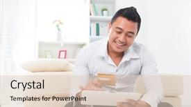  Presentation with tab - Cool new presentation theme with ebusiness - happy southeast asian man online backdrop and a lemonade colored foreground