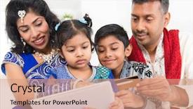  Presentation with family shopping - Presentation theme featuring ebusiness - indian asian family using digital background and a coral colored foreground