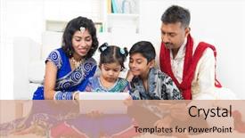  Presentation with family shopping - Beautiful PPT theme featuring ebusiness - indian asian family using tablet backdrop and a coral colored foreground