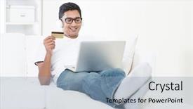  Presentation with online payment - Beautiful presentation theme featuring ebusiness - indian guy making online credit backdrop and a light blue colored foreground