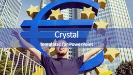  Presentation with euro - Presentation design featuring ecb - euro symbol in frankfurt background and a ocean colored foreground