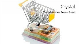  Presentation with purchasing - PPT theme featuring ecb - shopping cart is on banknotes background and a white colored foreground