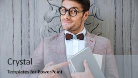  Presentation with abstract round shapes - Beautiful theme featuring eccentric - cute funny young man backdrop and a light blue colored foreground