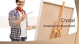  Presentation with cans canned tuna isolated - Beautiful PPT theme featuring eccentric - excited young painter drawing backdrop and a  colored foreground