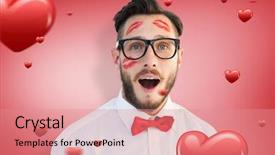  Presentation with face ain - Colorful slides enhanced with eccentric - geeky hipster with kisses backdrop and a coral colored foreground