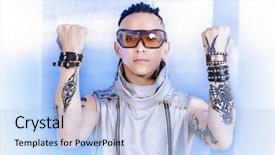  Presentation with high technology - Presentation theme with eccentric futuristic man in silver background and a  colored foreground