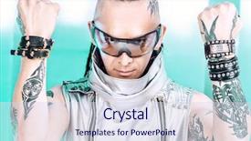  Presentation with high technology - Presentation featuring eccentric futuristic man in silver background and a sky blue colored foreground