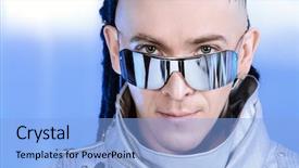  Presentation with high technology - Presentation consisting of eccentric futuristic man in silver background and a light blue colored foreground