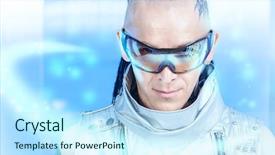  Presentation with high technology - Presentation theme consisting of eccentric futuristic man in silver background and a cool aqua colored foreground