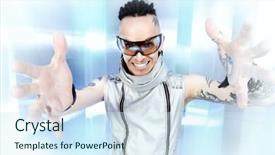  Presentation with high technology - Theme enhanced with eccentric futuristic man in silver background and a  colored foreground