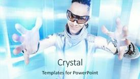  Presentation with high technology - Colorful slide deck enhanced with eccentric futuristic man in silver backdrop and a  colored foreground