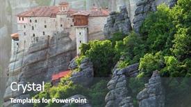  Presentation with middle century - Colorful theme enhanced with ecclesiastes - holy monastery of rousanou st backdrop and a dark gray colored foreground
