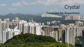  Presentation with blue mountain - Audience pleasing slides consisting of ecco community - here are tall apartments backdrop and a  colored foreground