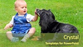  Presentation with super hero dog red - Presentation theme featuring ecco park - little girl and here dog background and a tawny brown colored foreground