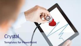  Presentation with heart beat - Slide deck having ecg app - male doctor with stethoscope background and a sky blue colored foreground