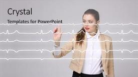  Presentation with doctor helps to get out of bed an elderly woman - PPT theme with ecg wave - doctor woman working with cardiogram background and a light gray colored foreground