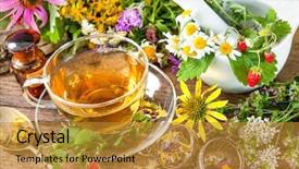  Presentation with dried herbs and dried flowers - Audience pleasing PPT theme consisting of echinacea - cup of herbal tea backdrop and a gold colored foreground