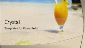  Presentation with fruit cocktail - Theme consisting of echinoidea - sea urchin shells background and a lemonade colored foreground