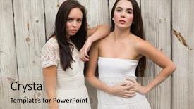  Presentation with bleached - PPT theme featuring eclectic - pretty friends posing in white background and a  colored foreground