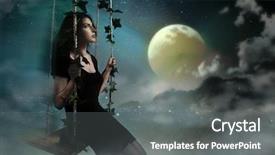  Presentation with eclipse - Audience pleasing PPT theme consisting of eclipse - beauty brunette swinging in night backdrop and a gray colored foreground