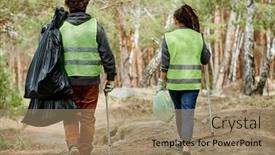  Presentation with eco - Presentation theme featuring eco-activists-working-in-nature background and a coral colored foreground