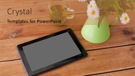  Presentation with organic tea - Amazing PPT theme having eco-and-organic-concept-tablet backdrop and a coral colored foreground