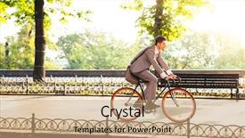  Presentation with bicycle - Audience pleasing slide deck consisting of eco bike - handsome businessman riding bicycle backdrop and a coral colored foreground